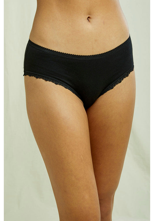 Culotte noire en coton bio - lace hipster black