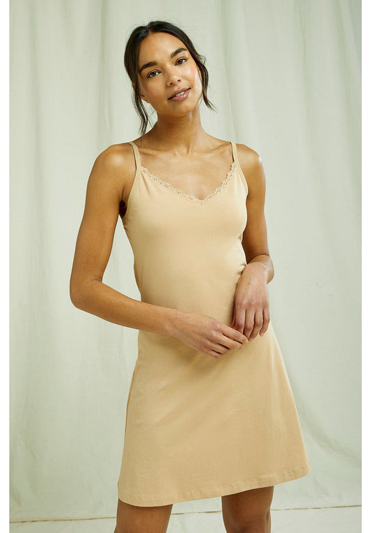 Robe légère beige en coton bio - lace trim slip