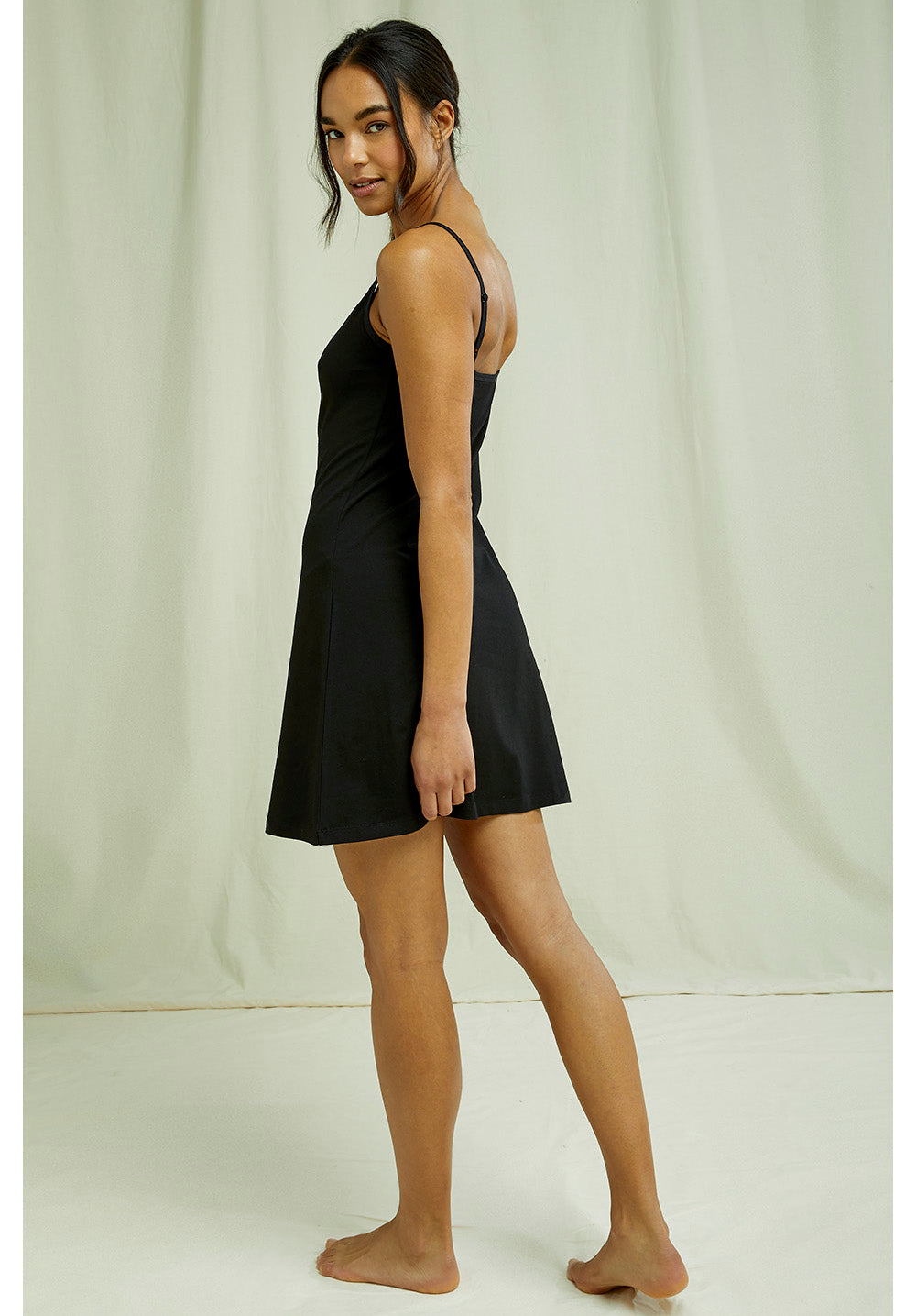 Robe légère noire en coton bio -  lace trim slip
