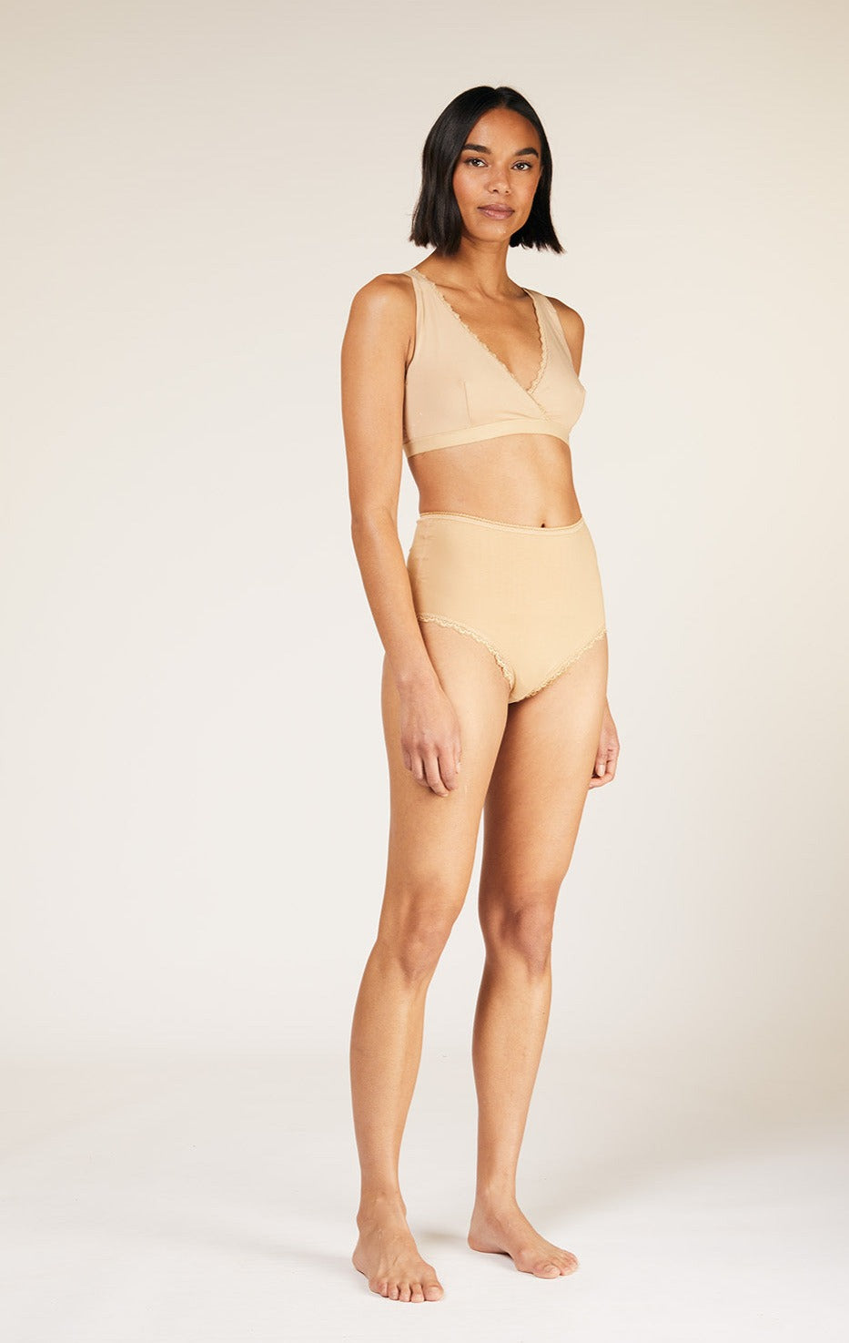 Soutien-gorge beige en coton bio - lace trim triangle