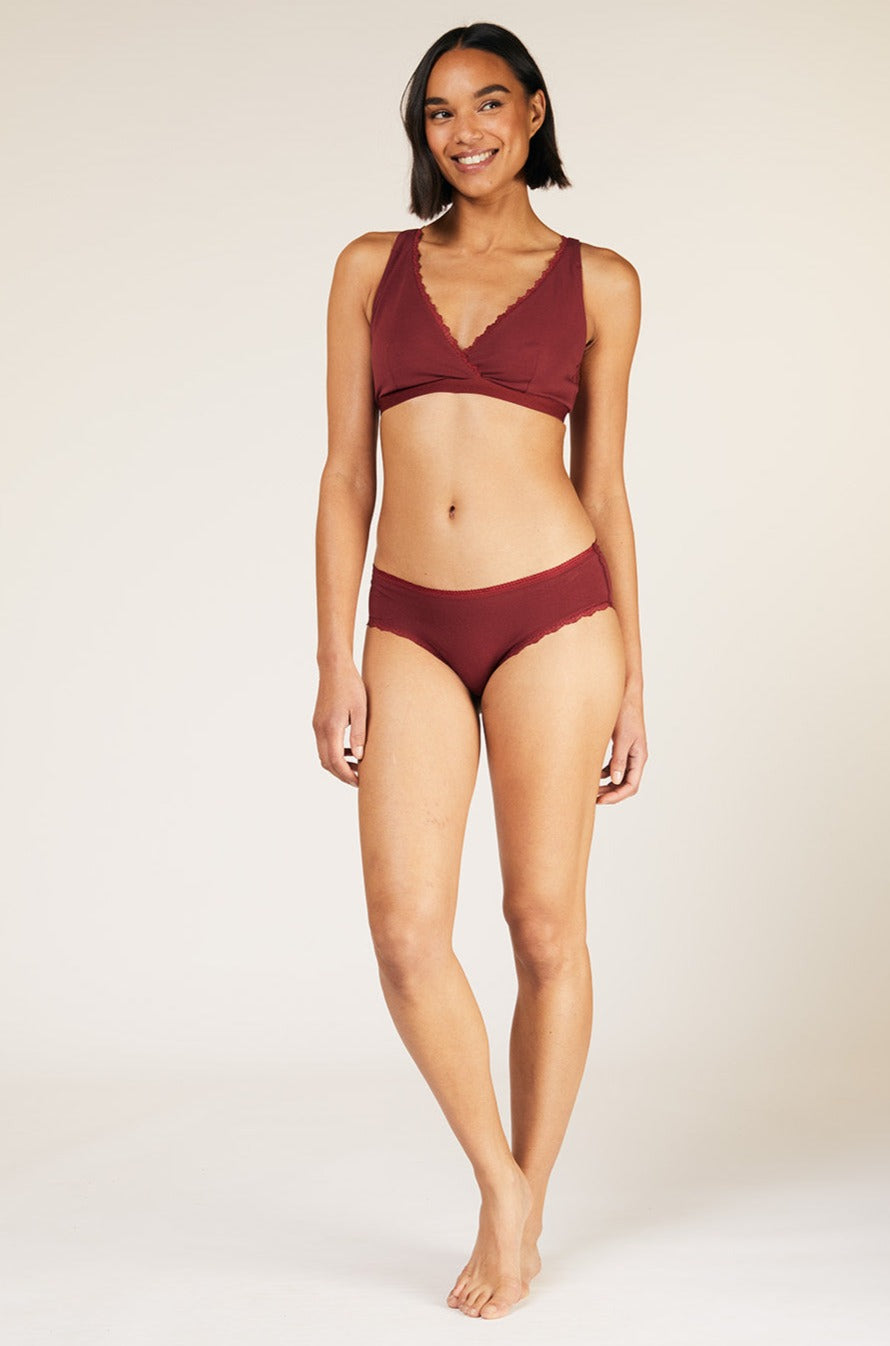 Bralette bordeaux en coton bio - lace trim triangle