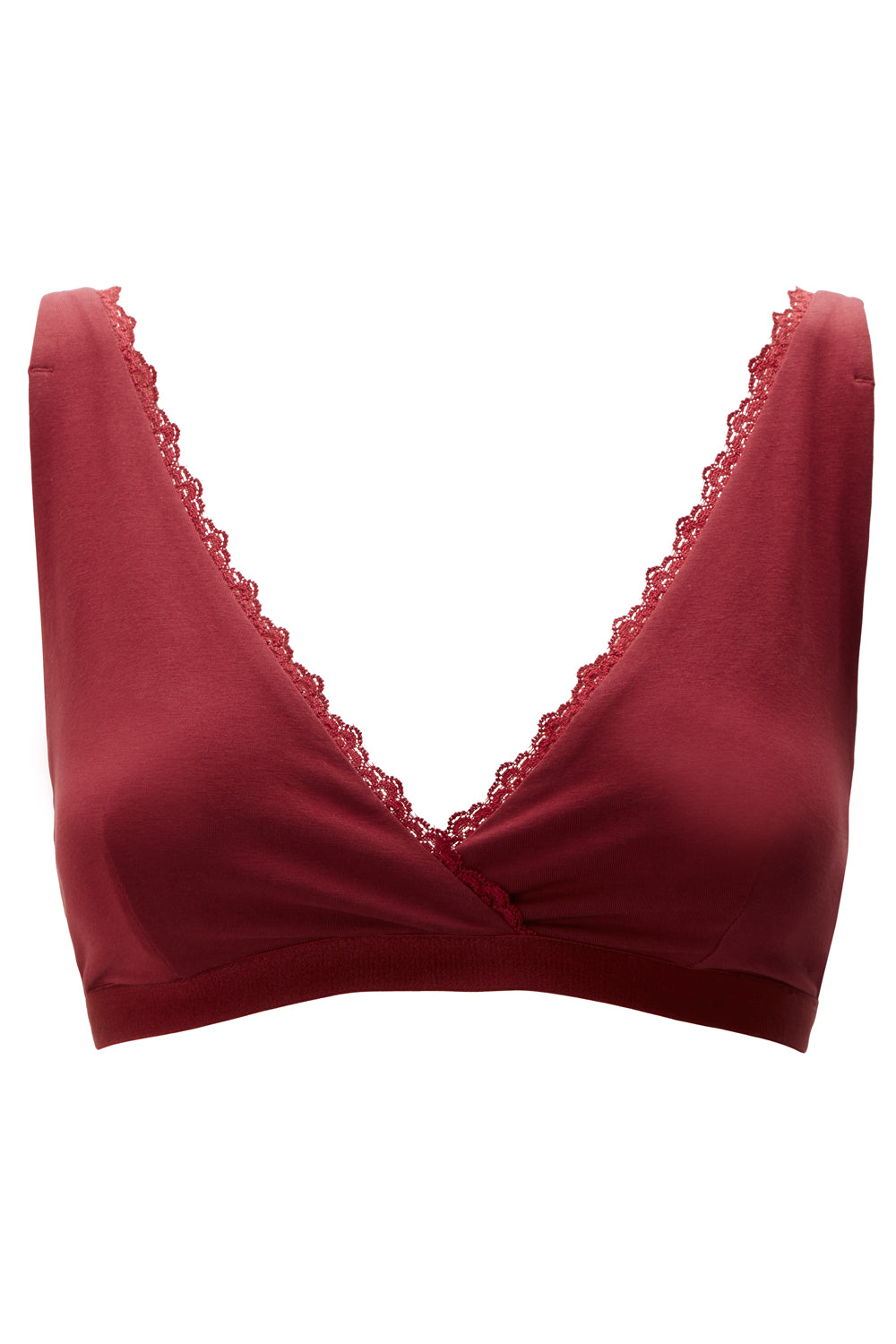Bralette bordeaux en coton bio - lace trim triangle