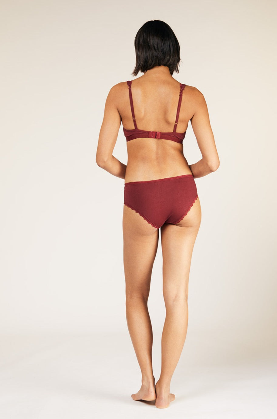 Bralette bordeaux en coton bio - lace trim triangle