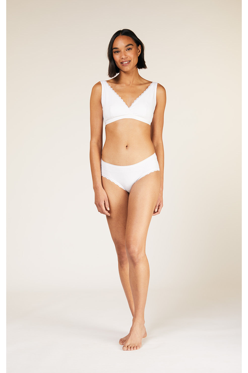 Bralette blanche en coton bio - lace trim triangle eco white