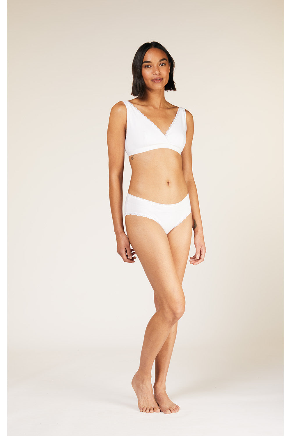 Bralette blanche en coton bio - lace trim triangle eco white