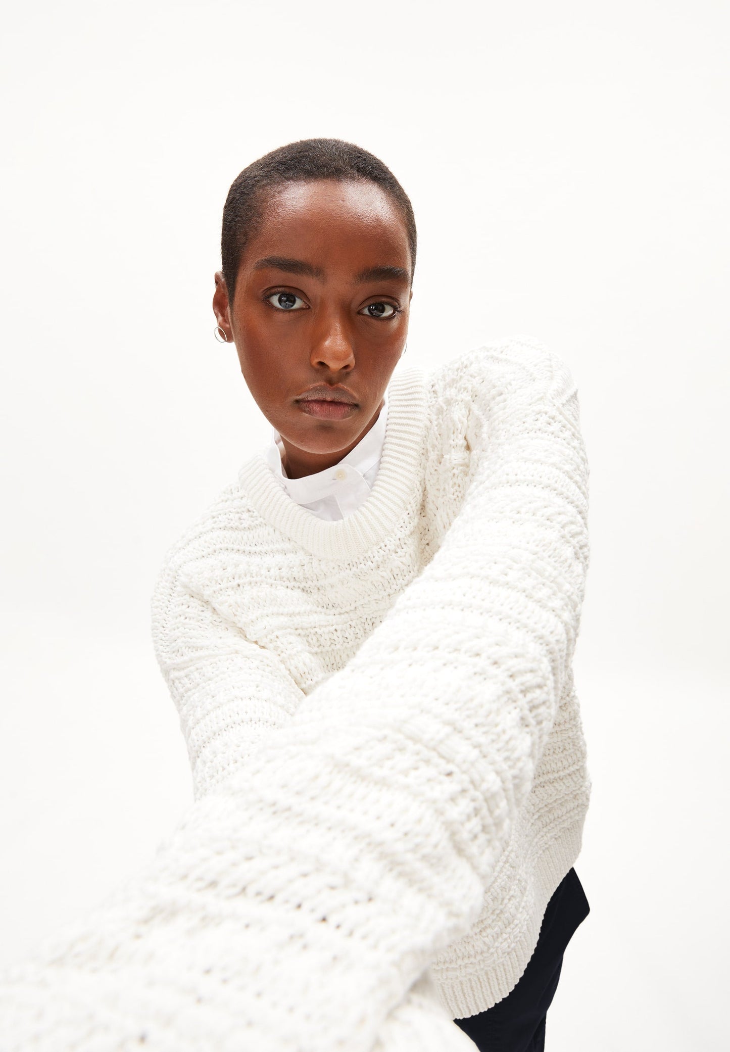 Pull blanc maille en coton bio - laniaa off white