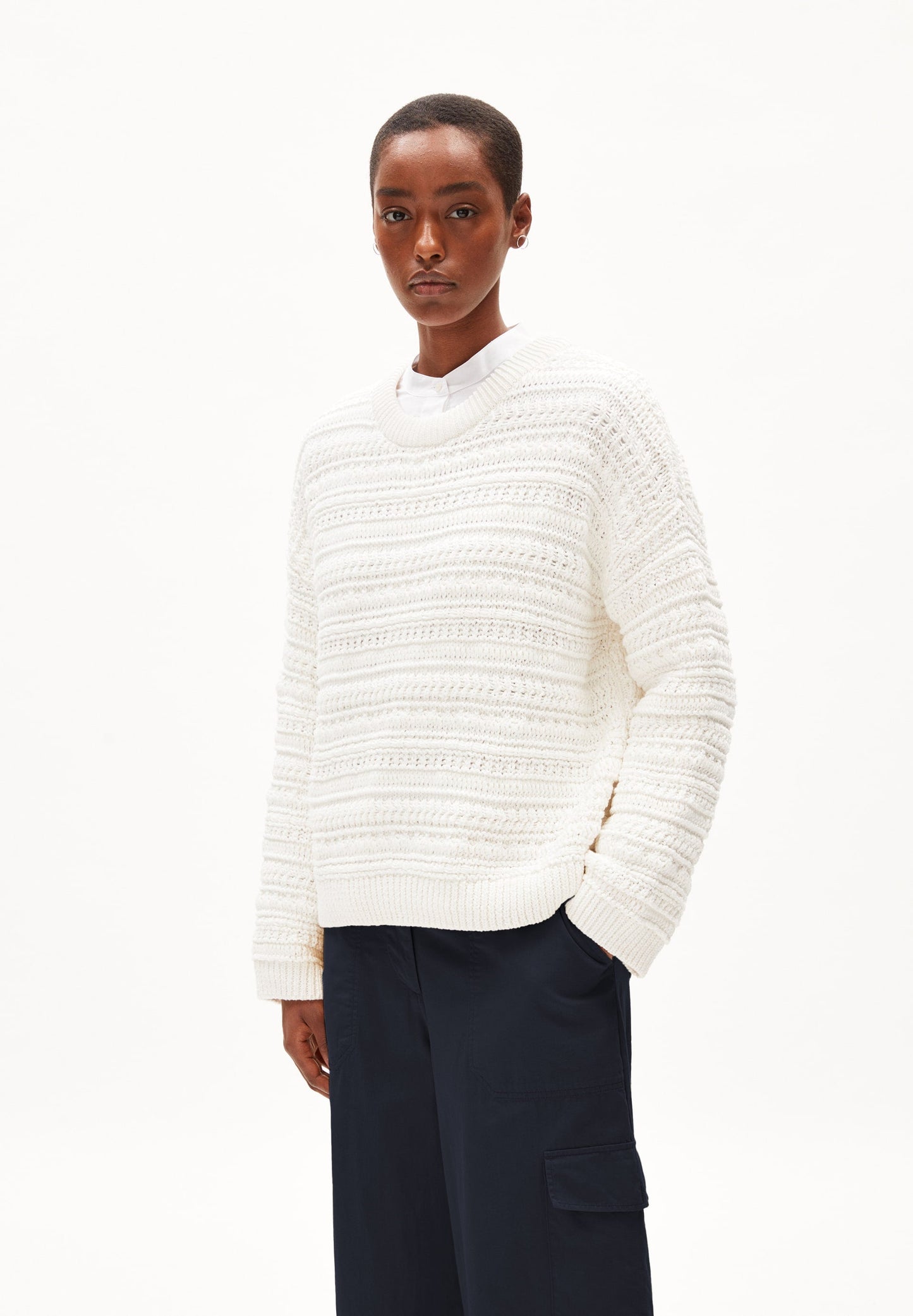 Pull blanc maille en coton bio - laniaa off white
