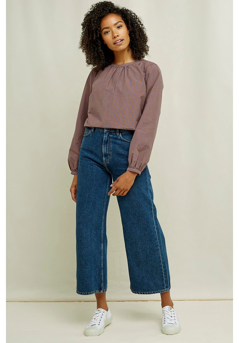 Blouse a mini carreaux violette en coton bio - Larsson