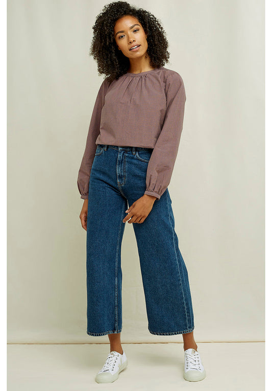 Blouse a mini carreaux violette en coton bio - Larsson