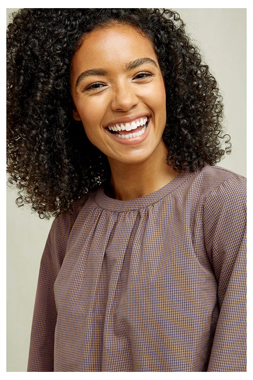Blouse a mini carreaux violette en coton bio - Larsson