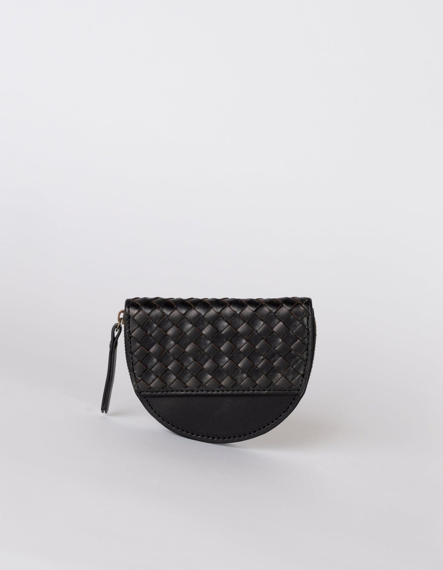 Porte monnaie en cuir certifié | noir "laura coin purse - black woven classic leather"