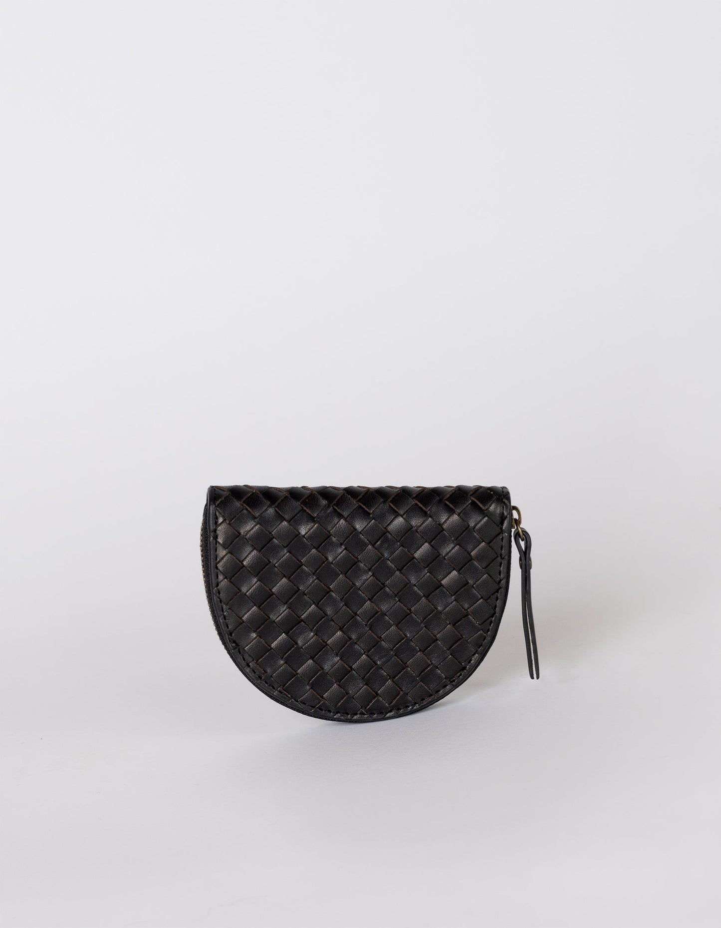 Porte monnaie en cuir certifié | noir "laura coin purse - black woven classic leather"