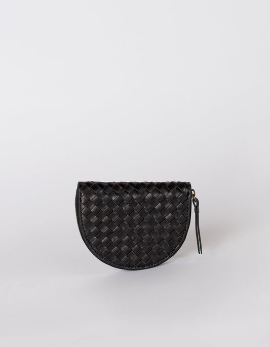 Porte monnaie en cuir certifié | noir "laura coin purse - black woven classic leather"