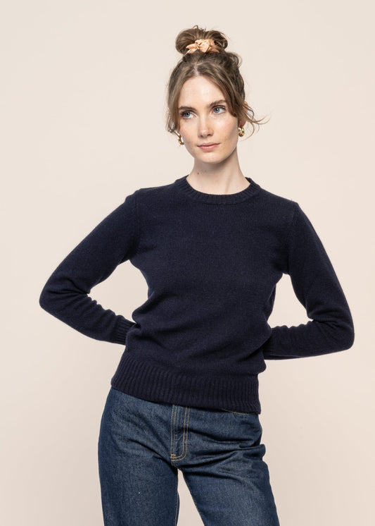 Pull col rond en laine recyclée | marine "maglia laura blu mora"