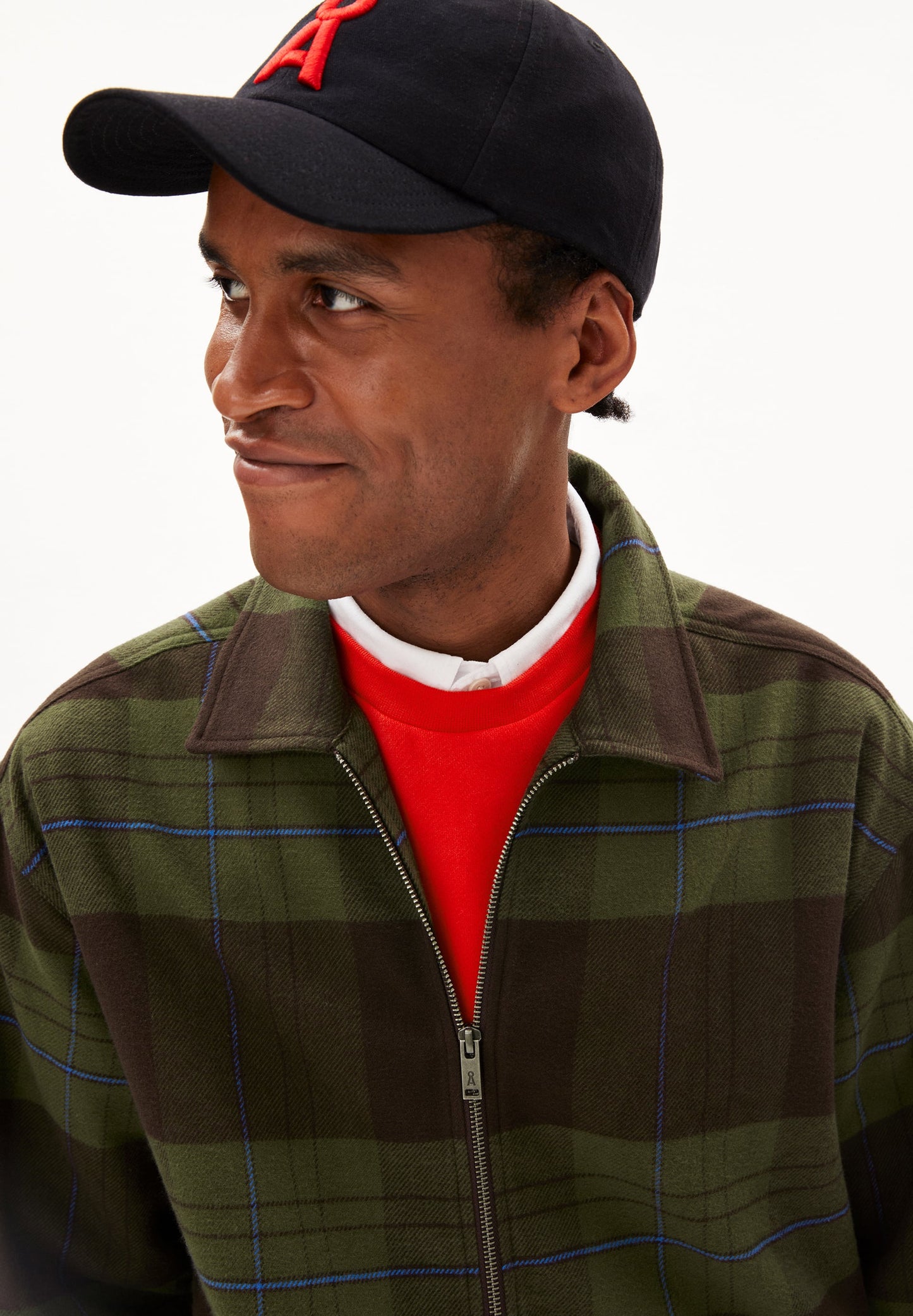 Veste à carreaux en coton bio | kaki "lavaas check dark swamplight carbon green"