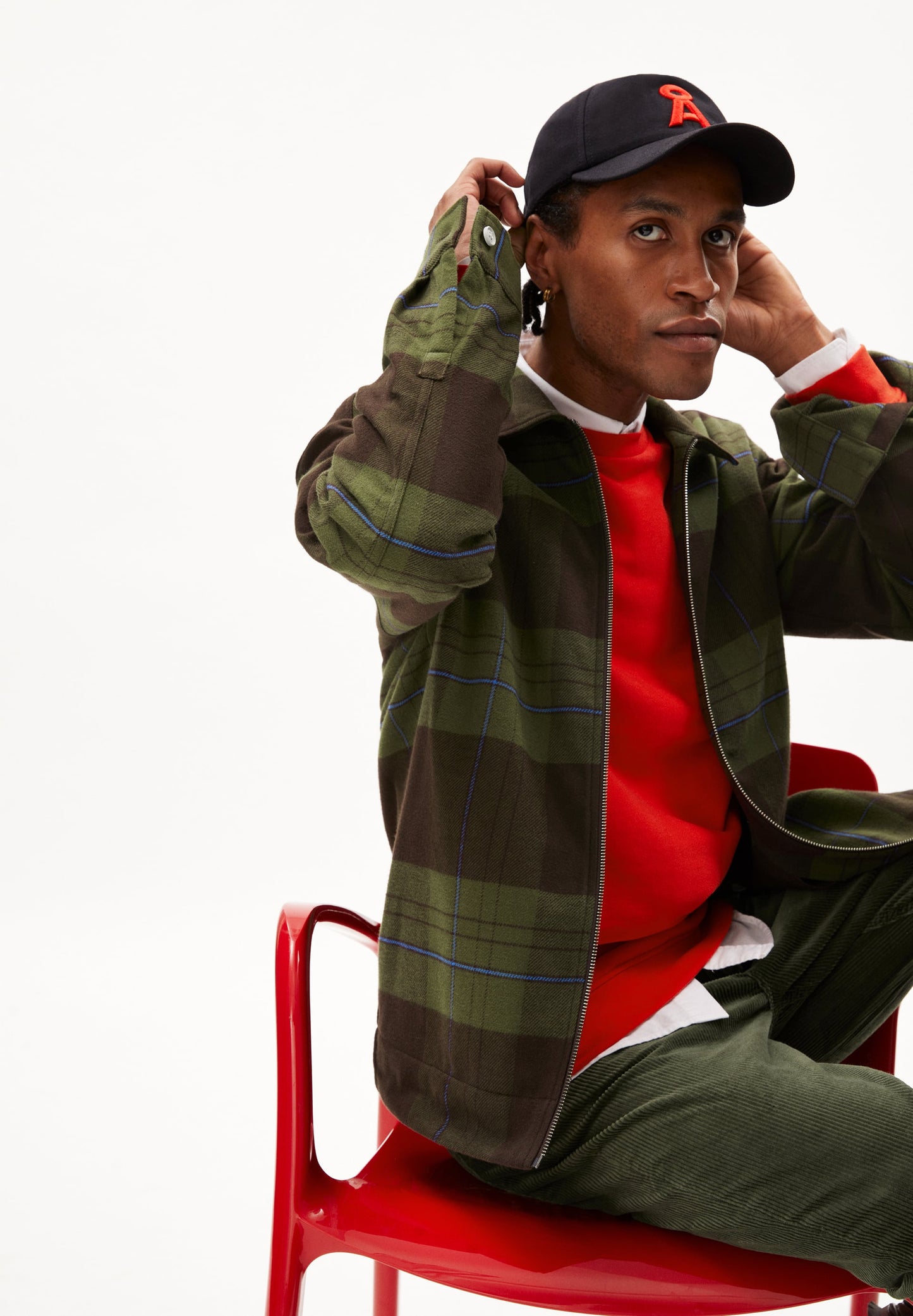 Veste à carreaux en coton bio | kaki "lavaas check dark swamplight carbon green"