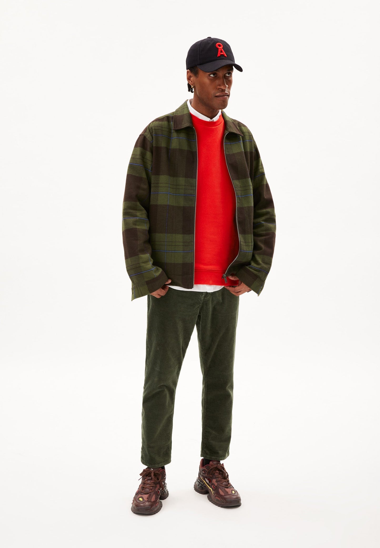 Veste à carreaux en coton bio | kaki "lavaas check dark swamplight carbon green"