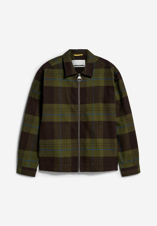 Veste à carreaux en coton bio | kaki "lavaas check dark swamplight carbon green"