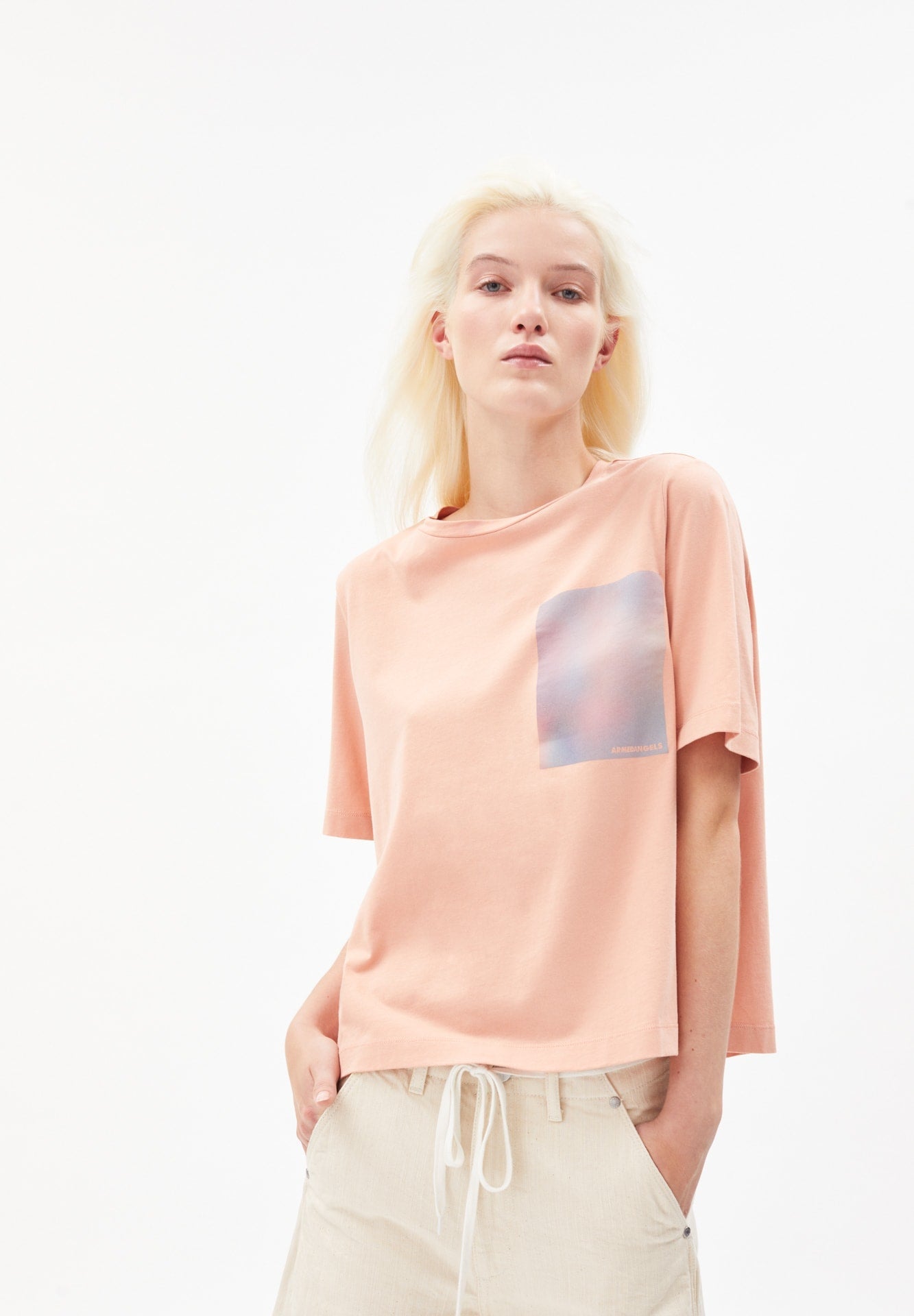 T-shirt ample rose en coton bio - layaa atmospheric peach blossom