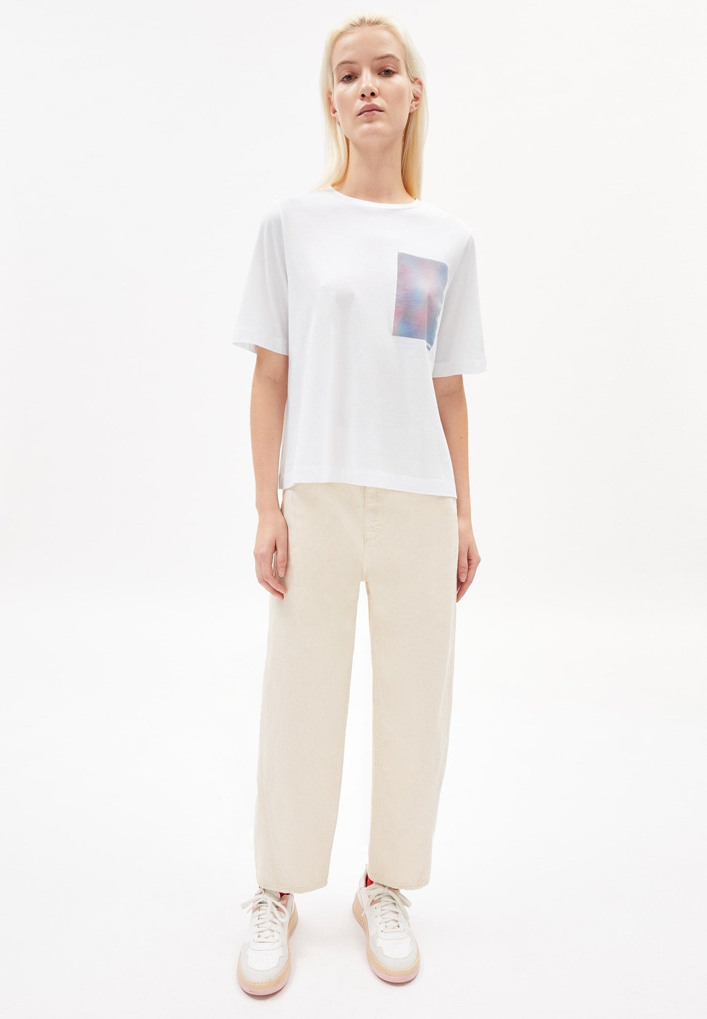 T-shirt ample imprimé blanc en coton bio - layaa atmospheric white