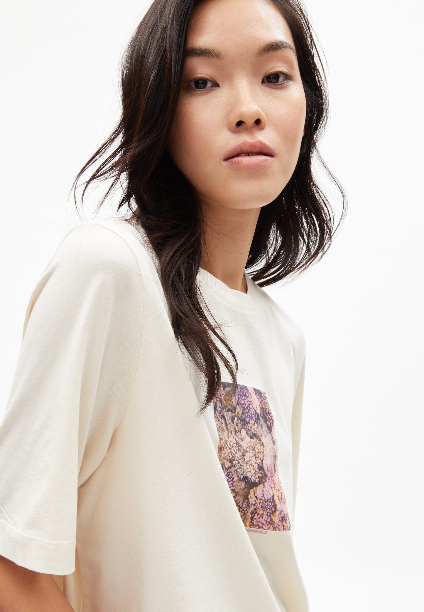 T-shirt ample imprimé non teinté en coton bio - layaa coral undyed