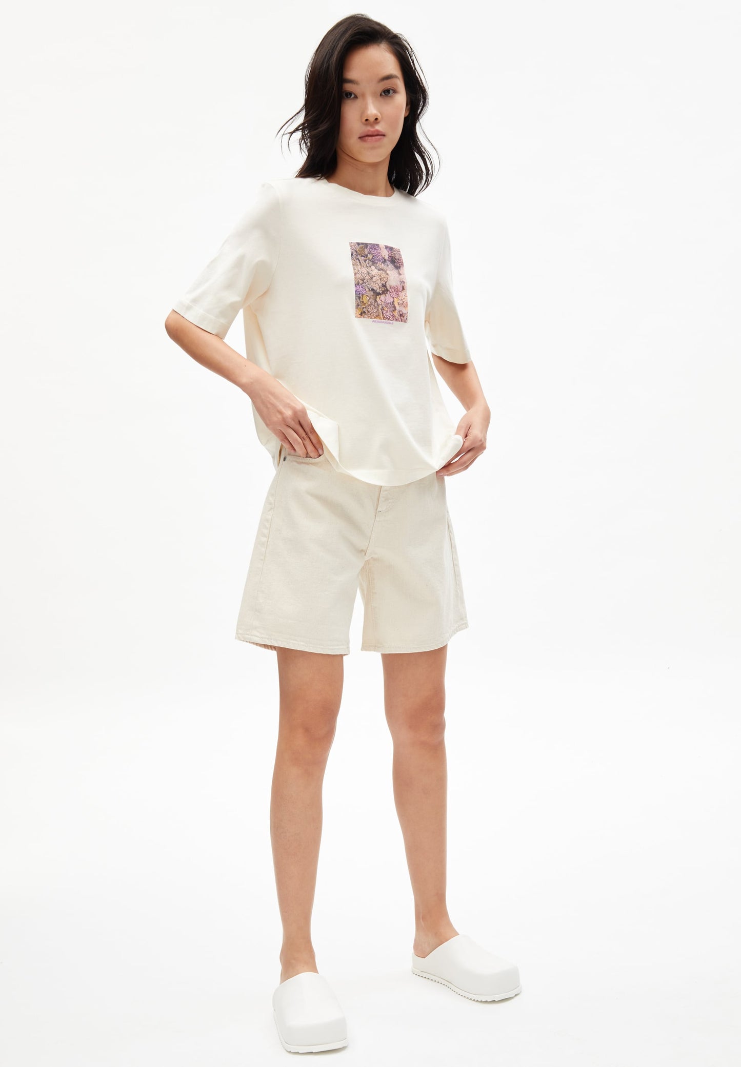 T-shirt ample imprimé non teinté en coton bio - layaa coral undyed