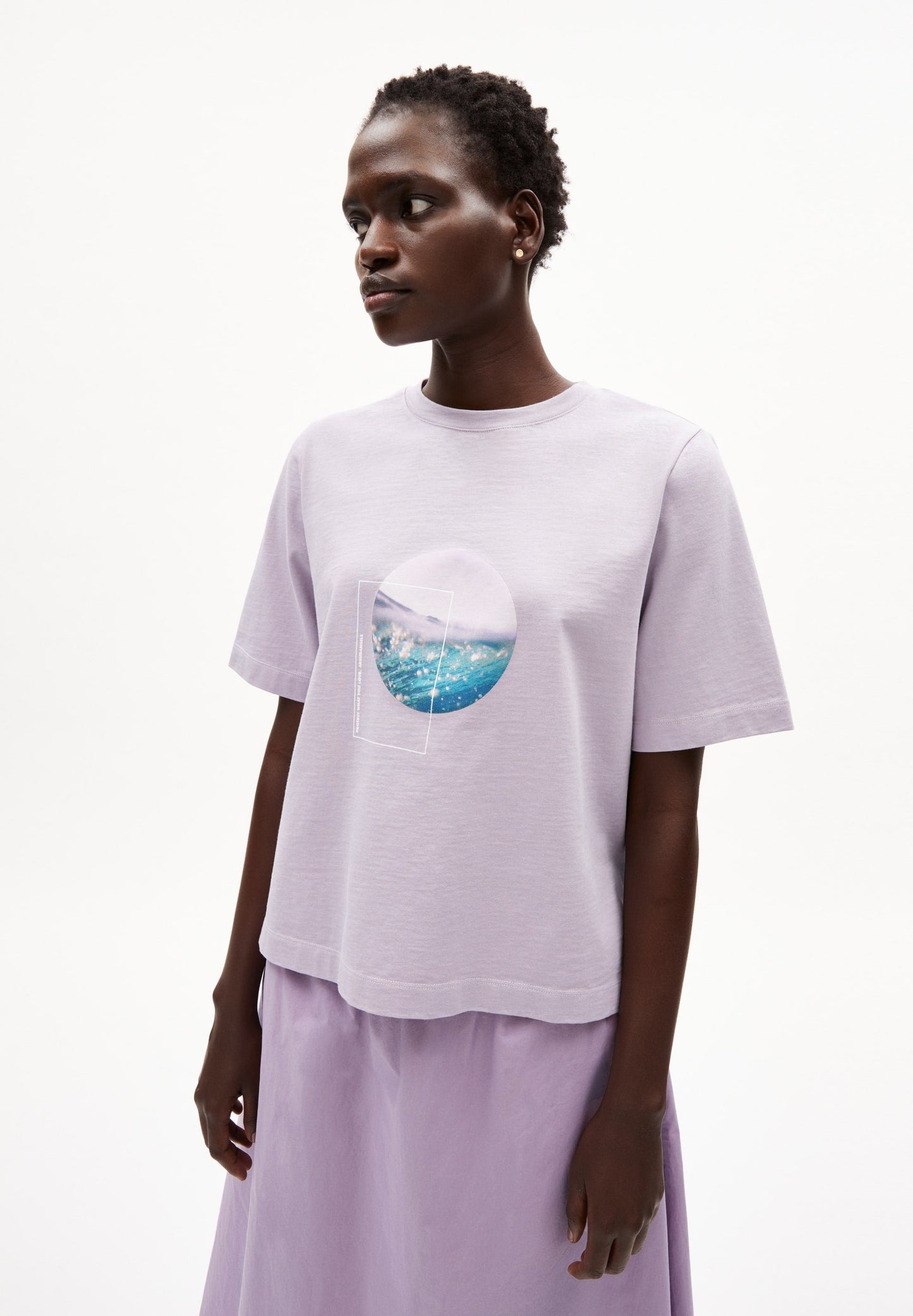 T-shirt ample imprimé lilas en coton bio - layaa diving purple noise