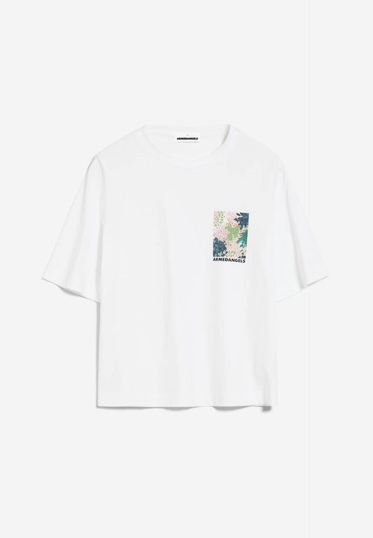 T-shirt ample imprimé blanc en coton bio - layaa floraa white