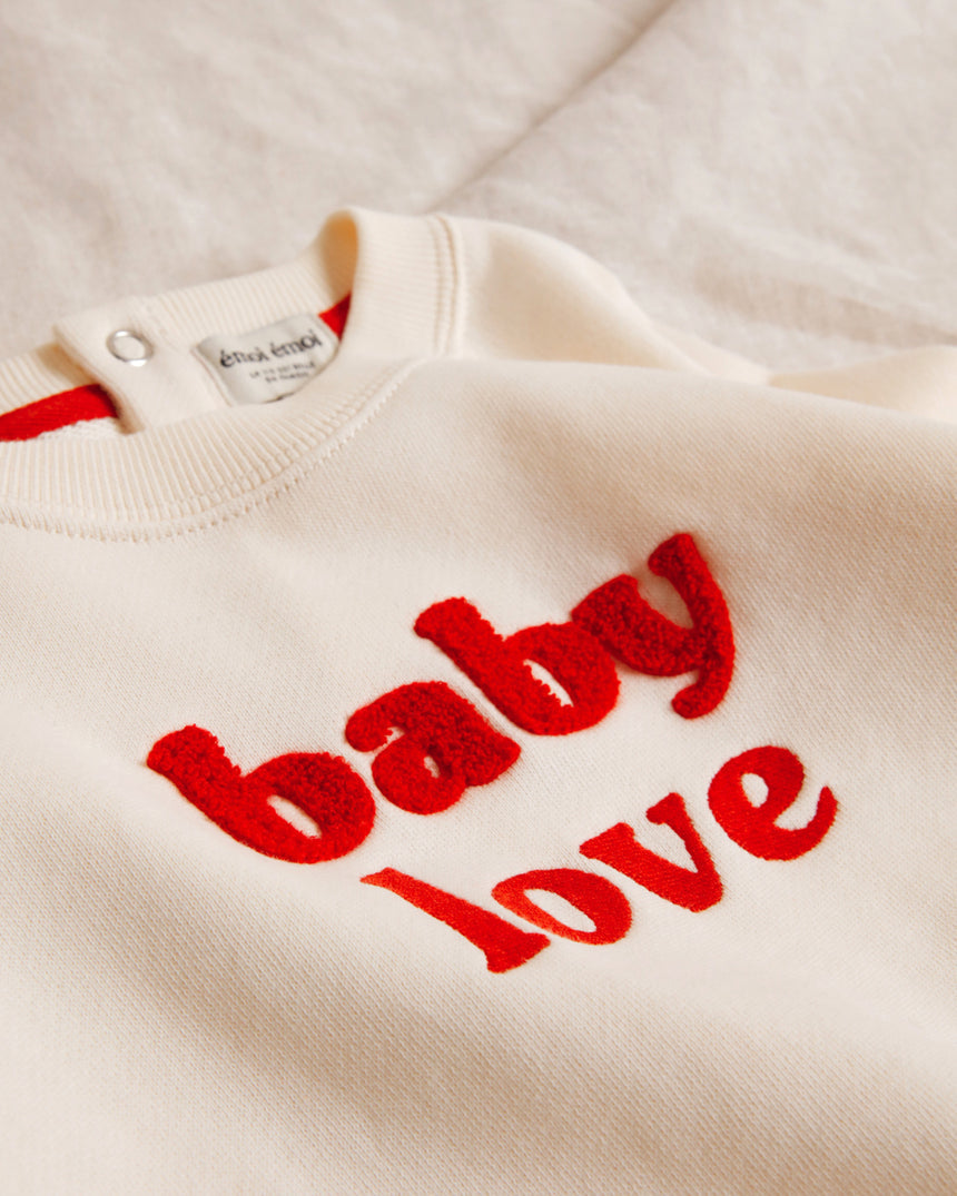 Sweat brodé en coton bio | Crème "baby love crème"