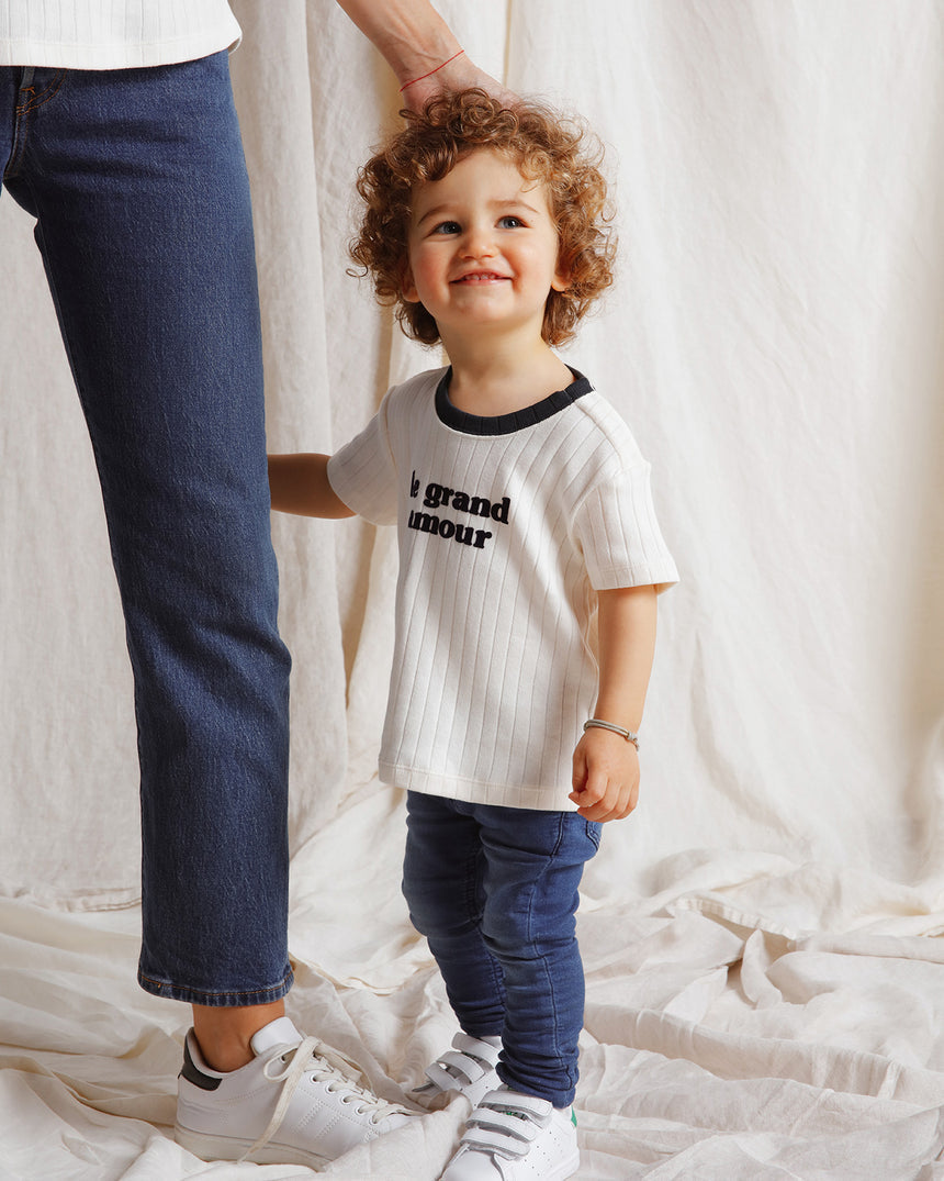 T-shirt côtelé en coton bio | Crème "le grand amour enfant crème"