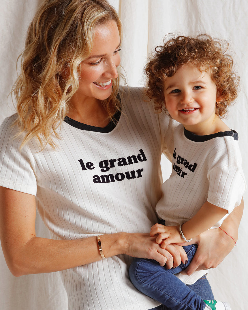 T-shirt côtelé en coton bio | Crème "le grand amour enfant crème"
