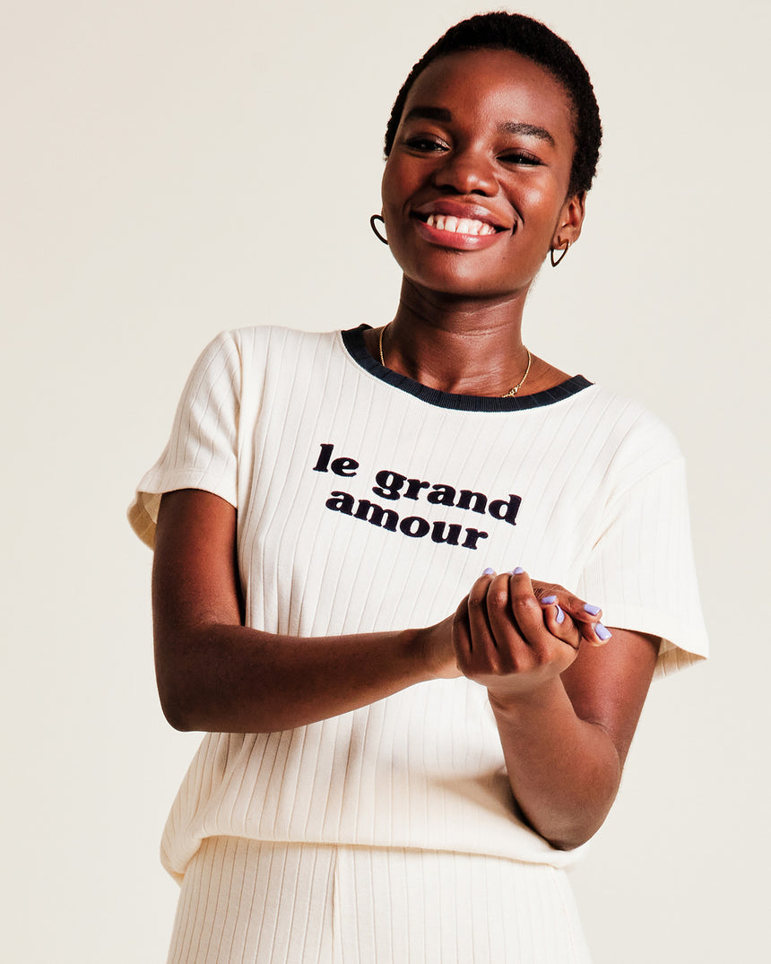 T-shirt côtelé en coton bio | Crème "le grand amour femme crème"