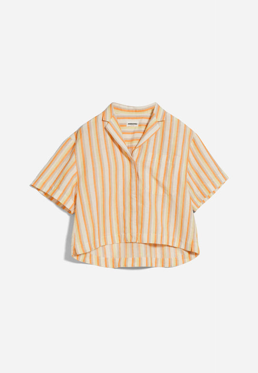 Chemisette rayée orange en lin - leaanne off white-mangorange