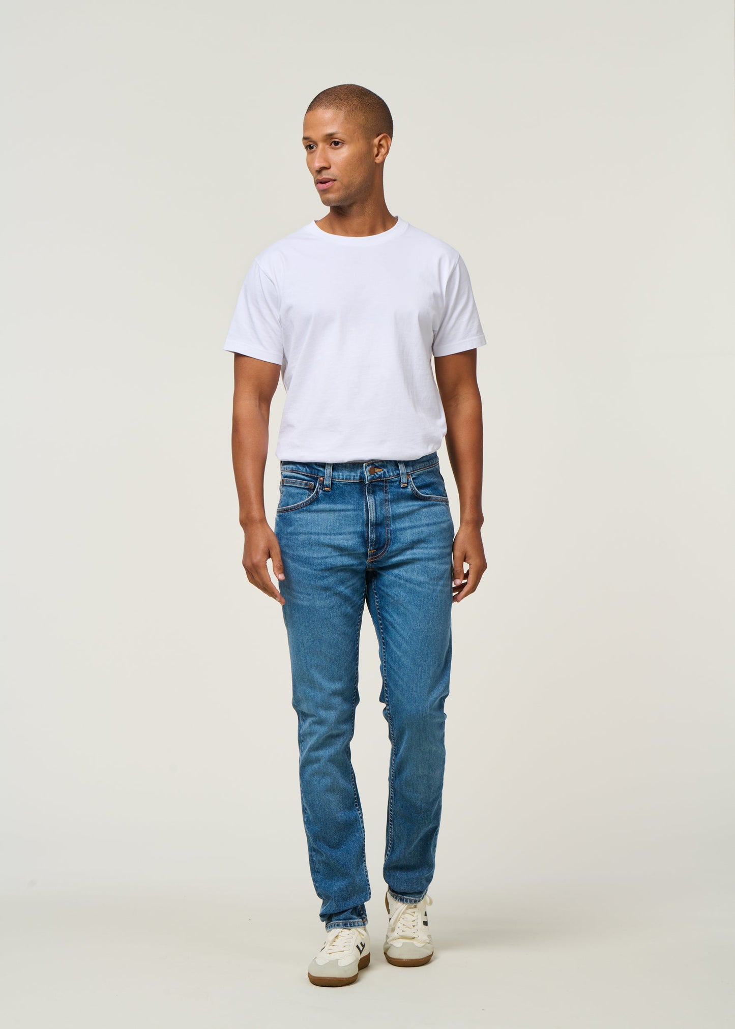 Jean slim en coton bio | bleu clair "Lean Dean lost orange"
