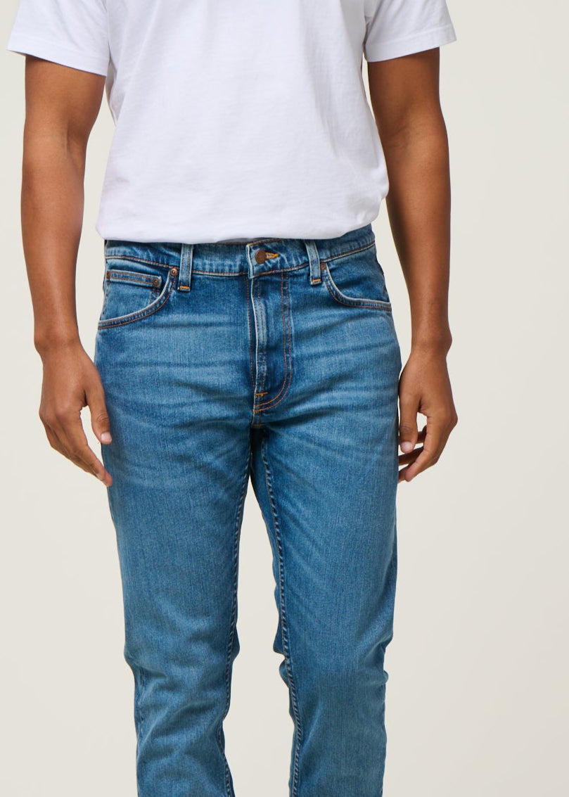 Jean slim en coton bio | bleu clair "Lean Dean lost orange"