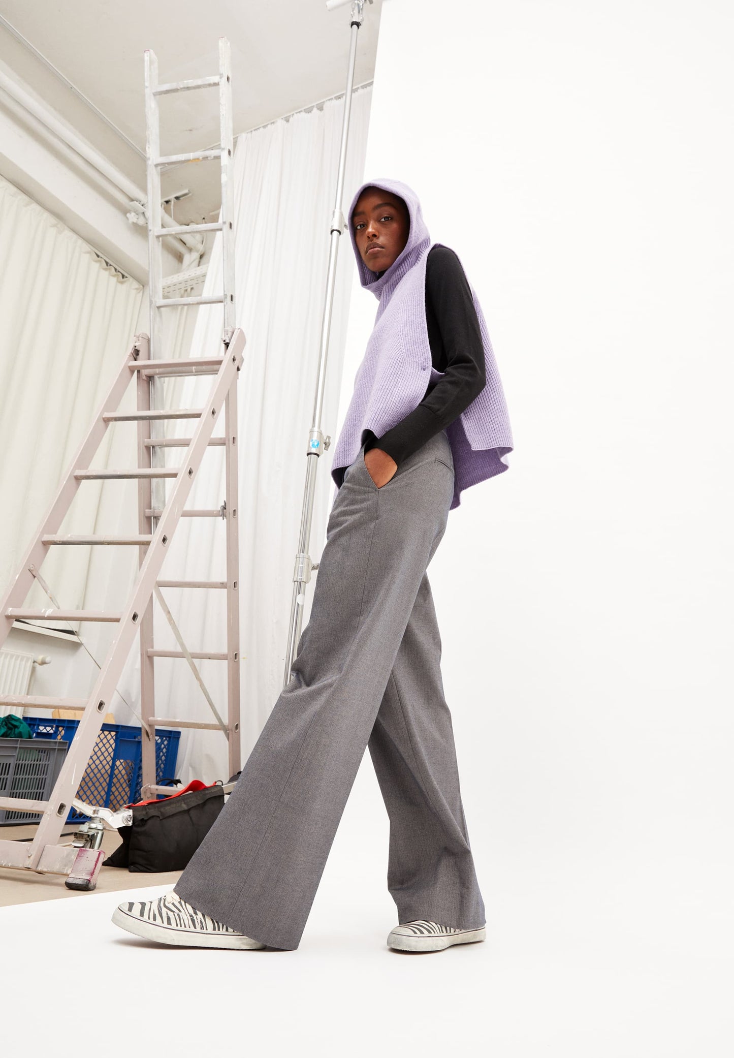 Pantalon tailleur en coton bio | Mélange marine et beige 'leandraa handraa night sky'