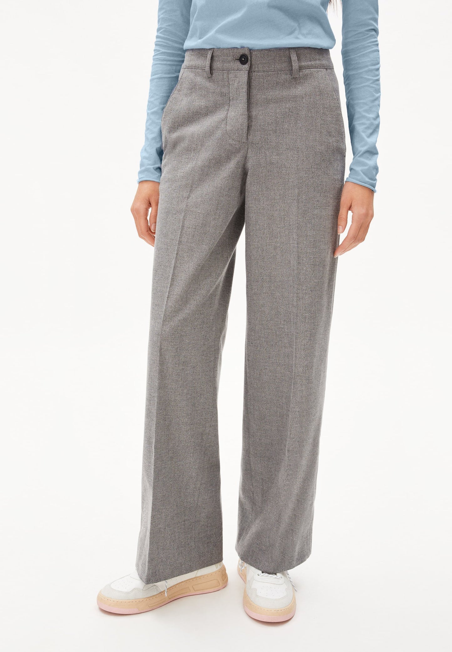 Pantalon ample gris en coton bio - leandraa herringbone grey