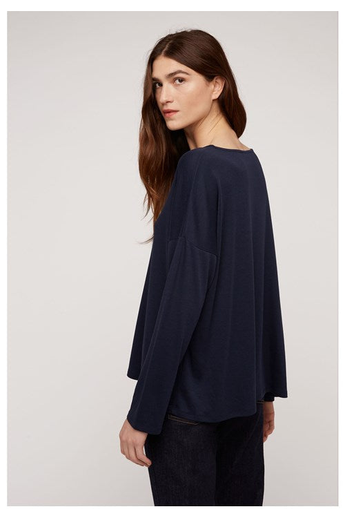 T-shirt à manches longues marine en tencel et coton bio - leigton