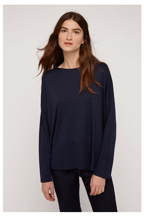 T-shirt à manches longues marine en tencel et coton bio - leigton