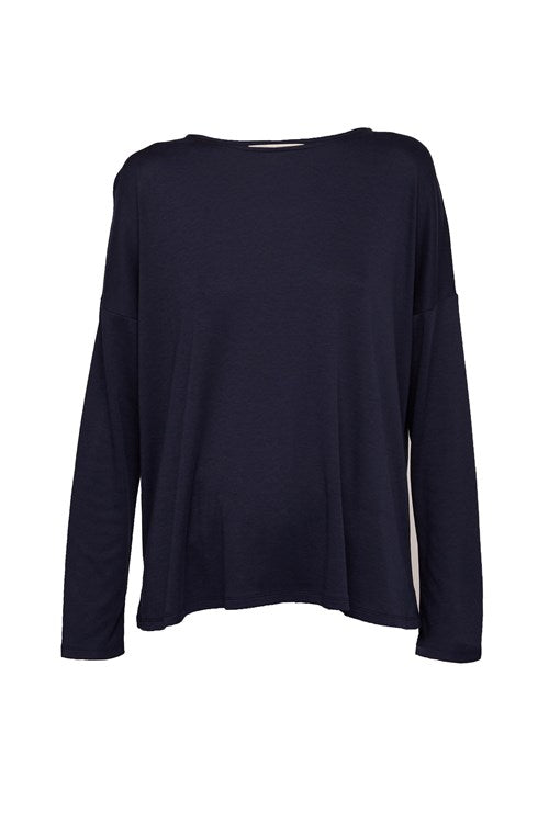 T-shirt à manches longues marine en tencel et coton bio - leigton