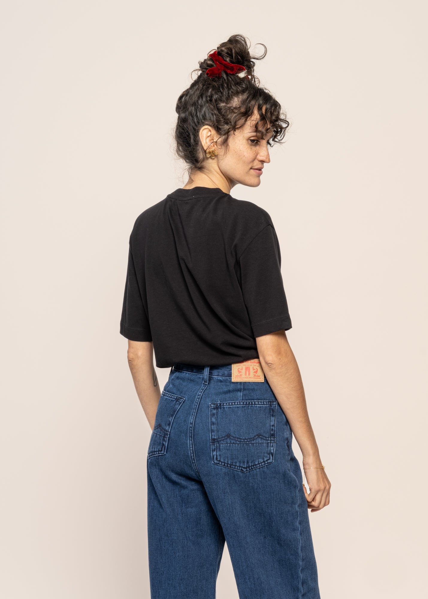 Jean ballon en coton bio | bleu "leila cropped alex dark worn"
