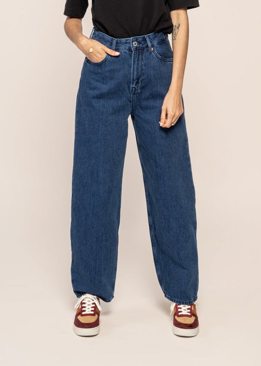 Jean ballon en coton bio | bleu "leila cropped alex dark worn"