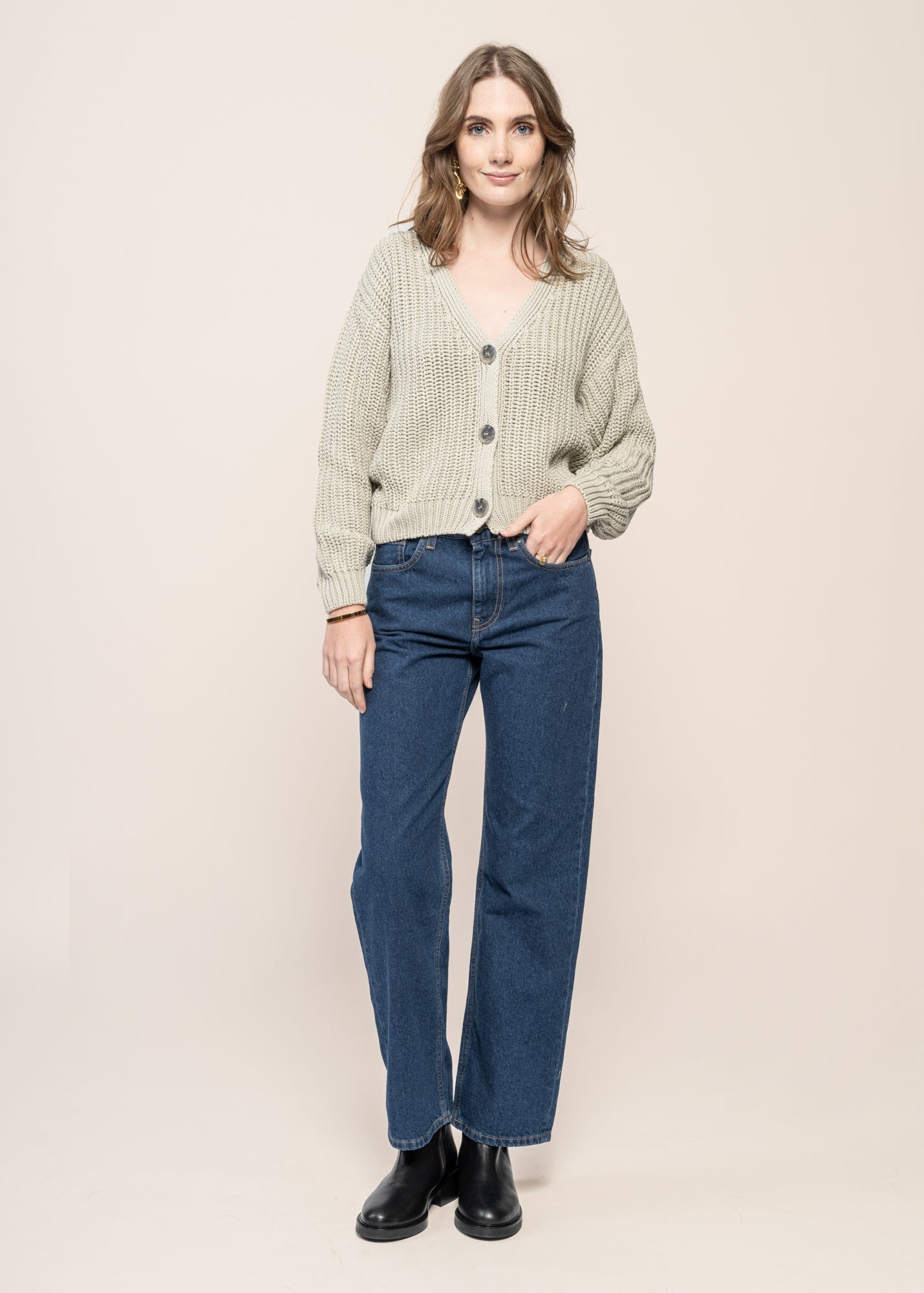 Cardigan maille en coton bio | vert "lena vintage lace"