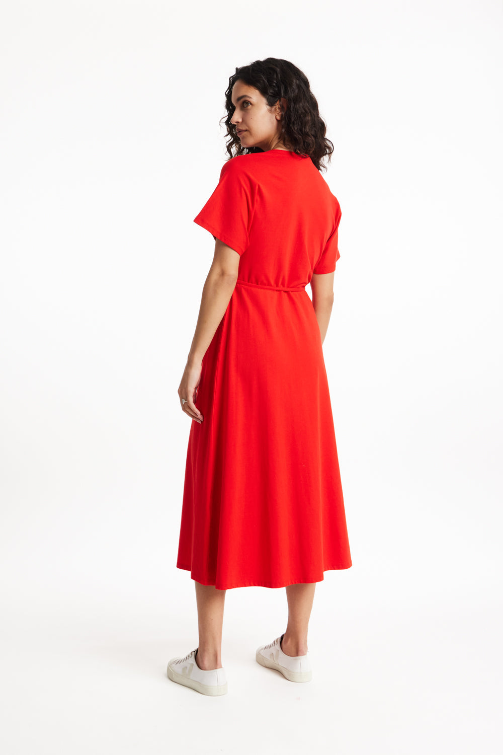 Robe portefeuille rouge en coton bio - leora wrap dress red