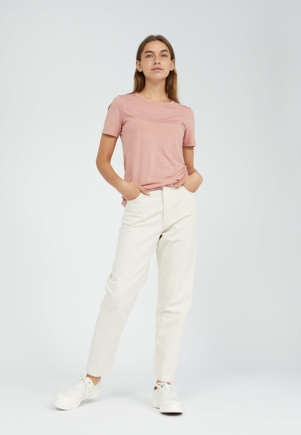 T-shirt à rayures roses en tencel et coton bio - LIDIAA SMALL STRIPES