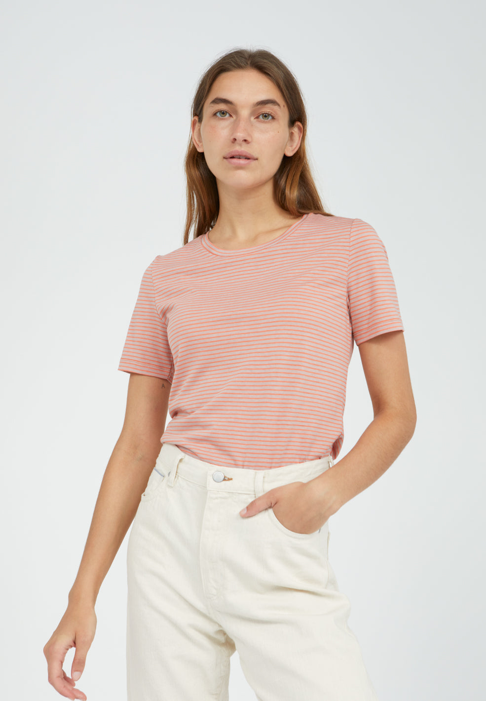 T-shirt à rayures roses en tencel et coton bio - LIDIAA SMALL STRIPES