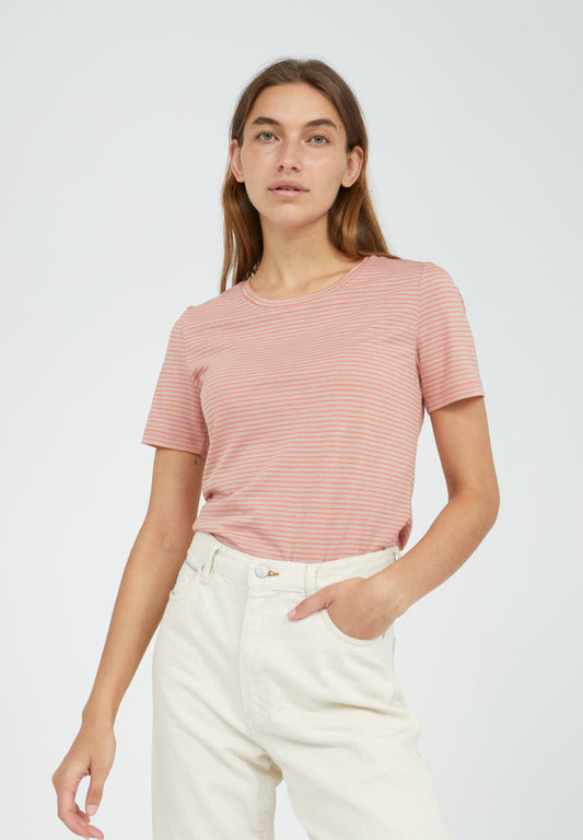 T-shirt à rayures roses en tencel et coton bio - LIDIAA SMALL STRIPES