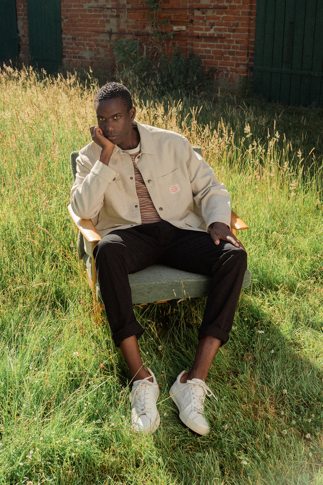 Veste beige à motif en coton bio - light overjacket sand check