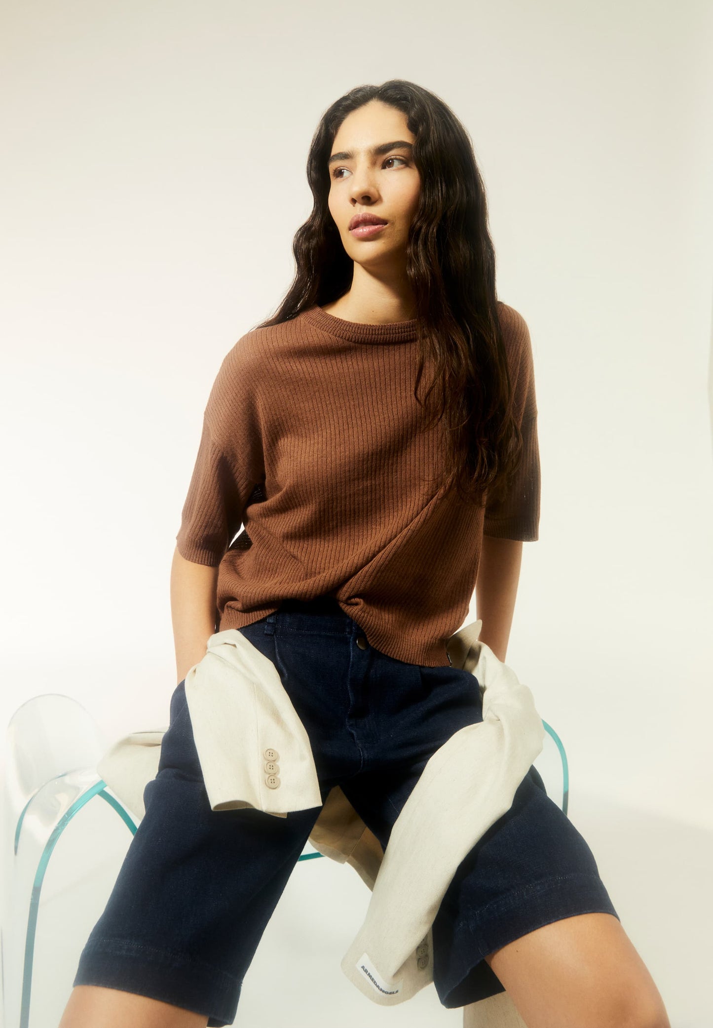 T-shirt côtelé en lin recyclé | marron "lillaas lino nutshell"