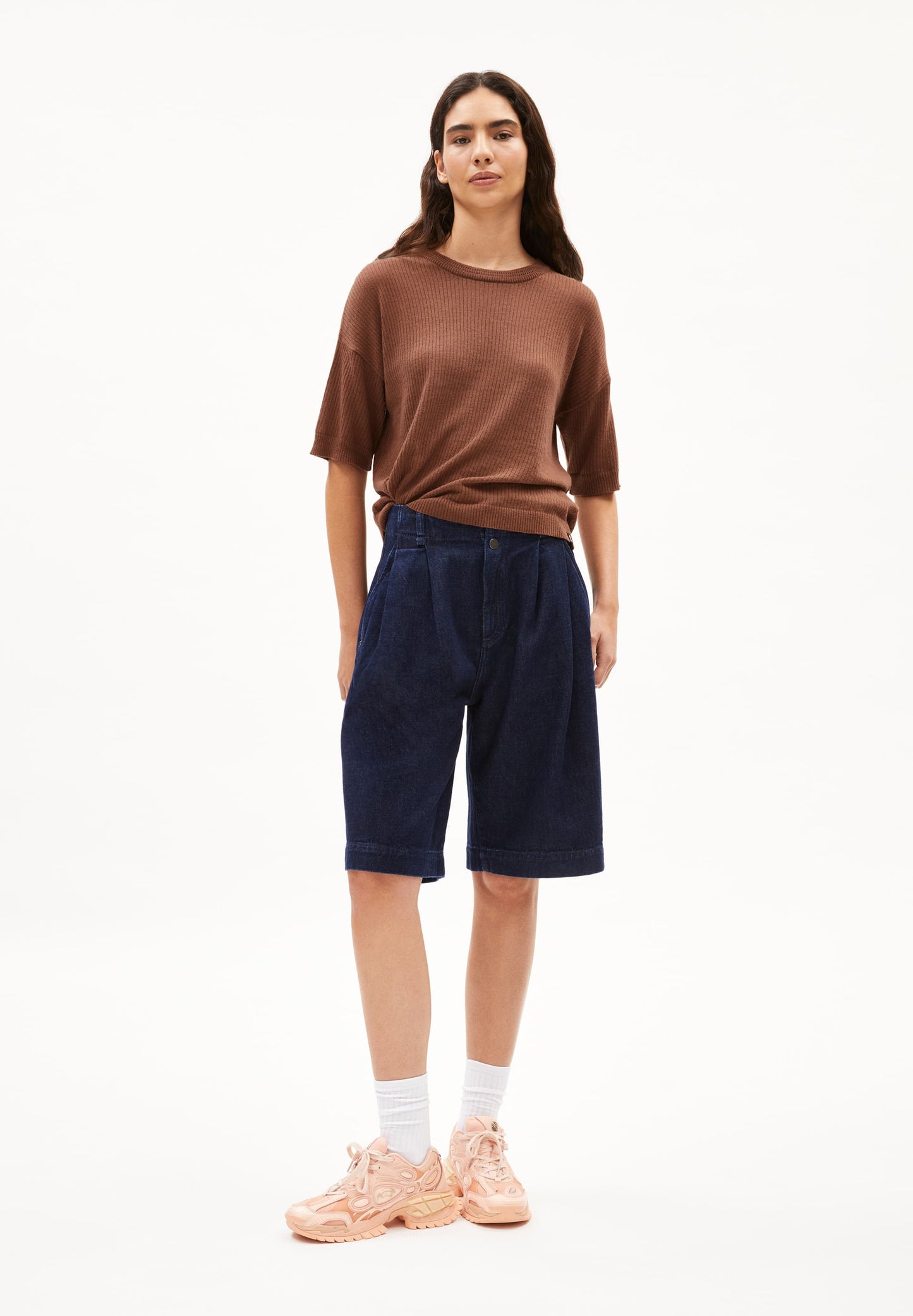 T-shirt côtelé en lin recyclé | marron "lillaas lino nutshell"